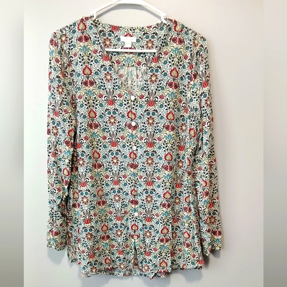 J. Jill Button Down Paisley Abstract Top With Mandarin Collar Womens Small - Picture 1 of 7